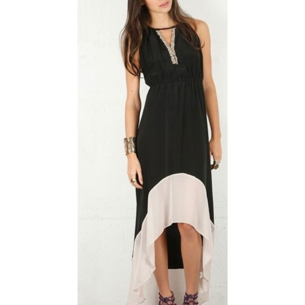 Chelsea Flower High Low Beaded Neck Silk Dress